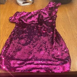 Pink Sequin One-Shoulder Dress